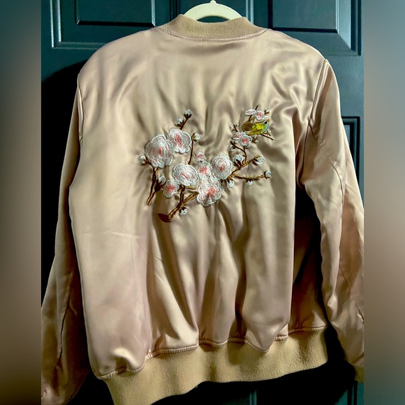Primark Pink and Cream Embroidered Bomber Jacket - Picture 2 of 4